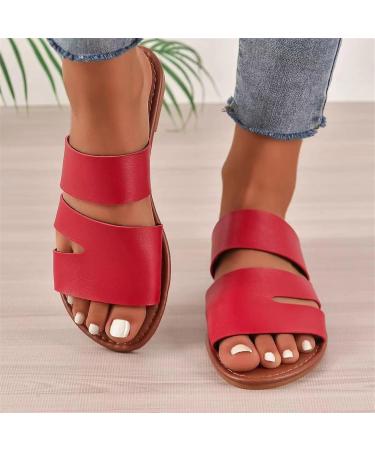Fanelod Flat Summer Sandals for Women | Comfortable Open Toe Rubber Sandals | Leisure Beach Shoes in Red - 40 EU - Buy Online on GoSupps.com