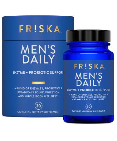 FRISKA Men s Daily Digestive Enzyme and Probiotics Supplement Natural Support for Male Digestive Health Bloating Gas Indigestion Relief Supports Gut Health Lactase and B-Vitamins 30 Capsules Mens Daily 30 Count (Pack of 1)