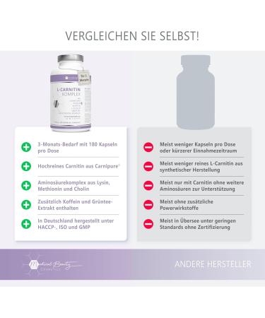 L-Carnitine Capsules 180 Count | Premium Carnipure - Vegan Formula with B3 B6 C Choline Lysine Green Tea & Caffeine | High Dose for Optimal Health - Buy Online on GoSupps.com