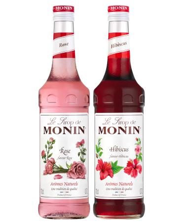 MONIN - Assorted Rose Syrup and Hibiscus Syrup for Prosecco Cocktail Iced Tea and Lemonade - Natural Flavors - 2x70cl