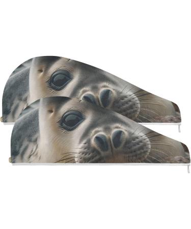 Grey Seal Hair Towel 2 Pack - Super Absorbent Quick Dry Hair Turbans for Women & Girls | Ideal Travel Accessory - Buy Online on GoSupps.com