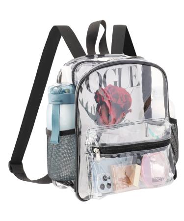 F-color Clear Backpack Clear Backpack Stadium Approved - Clear Mini Backpack for Women Girls Men - Small Clear Backpack with Adjustable Straps for the Concert Sports Event and Daily Use Black