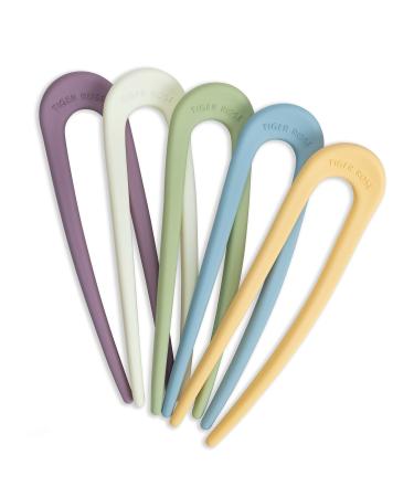 Tiger Rose French Style Hair Pins - U Shaped  Oversized Strong Material - 2 Pronged Hair Forks - Fits All Hair Types - 5 Attractive Pastel Colors