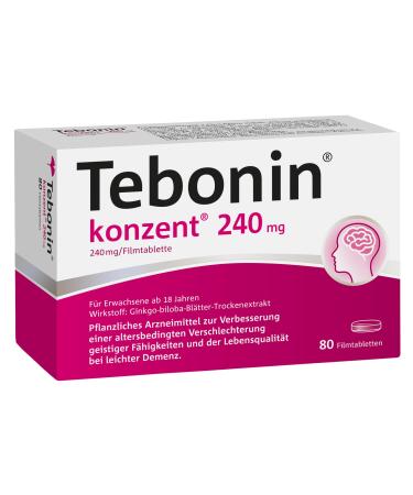 Tebonin Group 240 mg |80 tablets |strengthens memory & concentration |promotes blood circulation |In forgetfulness in old ageVegetable drug with Gingko biloba extract 80 pieces (1 Pack)