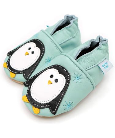 Dotty Fish Soft Leather Baby Shoes | Non Slip Toddler Shoes | Animal Designs | Boys and Girls | 0-6 Months to 4-5 Years | Minty Blue Penguin - Buy Online on GoSupps.com