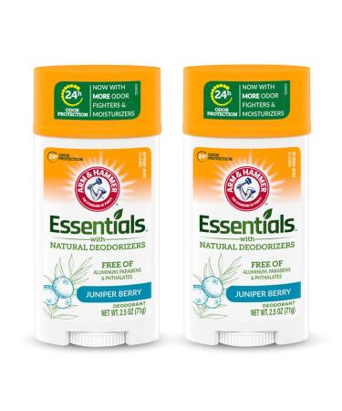ARM & HAMMER Essentials Deodorant- Clean Juniper Berry- Wide Stick- Made with Natural Deodorizers- Free From Aluminum, Parabens & Phthalates, 2.5 oz (Pack of 2) 2.5 Ounce (Pack of 2)
