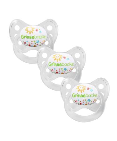 Dentistar Silikon Schnuller 3 Set- Size 2 6-14 months- tooth and jaw-friendly nucking with dental level- BPA-free- Made in Germany- grinbock transparent