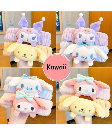 Ocroyea Kawaii Women Face Wash Headband Wristband Set - Cute Cartoon Spa Headband for Makeup and Skincare - Purple - Buy Online on GoSupps.com