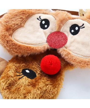 Christmas Reindeer Rudolph Eye Mask for Sleeping - Soft & Fluffy 3D Animal Novelty Blindfold for Kids & Adults - Brown - Buy Online on GoSupps.com