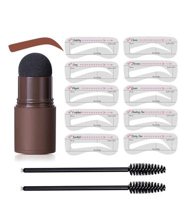 Kweilin Eyebrow Stamp Pen Kit Waterproof 10 Kind Stencil Shaping Waterproof Brow Powder One Step Kit Eye Powder Perfect Power Seal. Natural brow brown Natural Brown