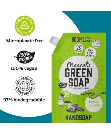 Marcel's Green Soap Hand Soap Refill Pack - Vegan & Eco-Friendly Tonka & Muguet 500ml (6 Pack) - 97% Biodegradable Liquid Soap - Buy Online on GoSupps.com