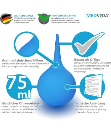 MEDVIDA Ear Cleaner 75ml | Medical Silicone Ear Wax Remover & Ear Shower for Safe Effective Ear Cleaning - Buy Online on GoSupps.com