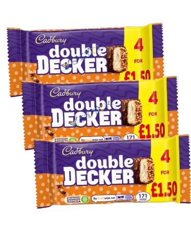 3 x Double Decker Chocolate 1.50 PMP Bar 4 Pack Multipack 149.2g Delicious Tasty And Twisty