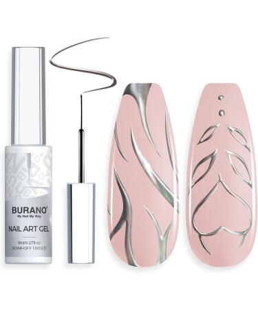BURANO Liner Holographic Gel Nail Polish UV LED Reflective Glitter Painted Gel Silver Metallic Gel Nail Build in Thin Nail Brush Chrome Gel Curing Required 8ml (silver) LX0 - Buy Online on GoSupps.com