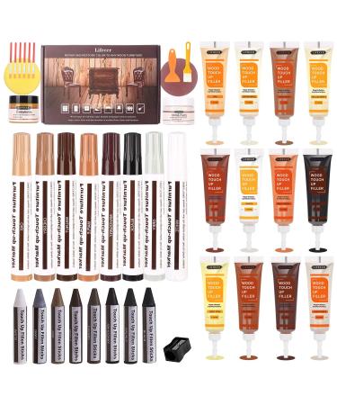 Lifreer Wood Furniture Repair Kit - Set of 42 - Touch Up Markers, Fillers, Crayon with Wood Putty - Repair Scratch, Cracks, Hole, Wooden Door, Floor, Table, Cabinet