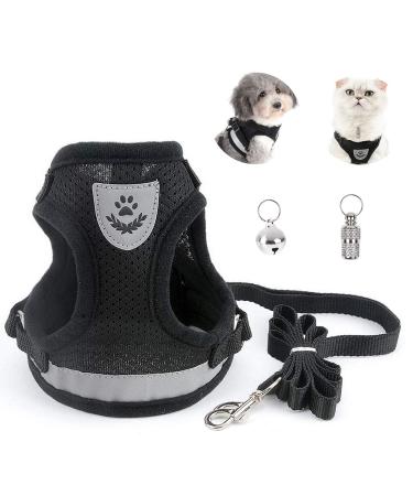 Bojly cat dishes with a leash outbreak-proof cat leash with dishes for cats safety harness Dog Breakdown miti anti-lost bell and address trailer for dogs and cats m black M