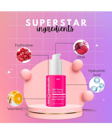 Tanceuticals Self Tanning Face Serum - Color-Correcting Hydrating Vitamin C & Hyaluronic - Natural Long-Lasting Facial Tanner (1 oz Dark) - Shop Internationally - Buy Online on GoSupps.com