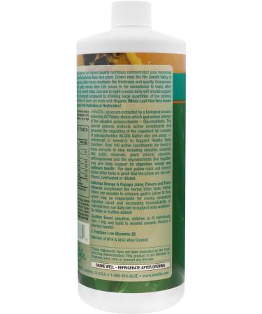 Certified Organic Aloe Life Whole Leaf Aloe Vera Juice Concentrate - Orange Papaya Flavor | Soothing Relief for Indigestion | Antioxidant Catalyst for Energy & Wellness | Gluten-Free | 32oz - Buy Online on GoSupps.com