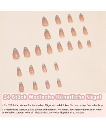 Buy Oval Short Artificial French Press On Nails - Silver Short Square Soft Gel Nail Tips | Mrcuvaryas | Full Cover - Buy Online on GoSupps.com