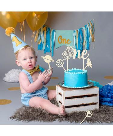 Haooryx 5pcs Outer Space Wood ONE Cake Toppers - Rocket 1st Birthday Cake Topper Wood Star Planet Cupcake Decor Outer Space DIY Cake Toppers Decor for Kids 1st Birthday Baby Shower Party Favor - Buy Online on GoSupps.com
