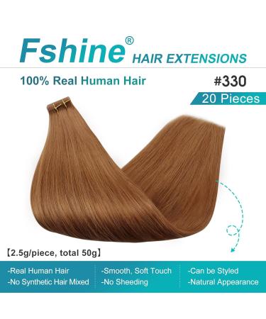 Fshine 40cm Copper Red Seamless Hair Extensions - 20 Piece Skin Shot Double-Sided Tape #330 | 50g Quality International Shipping - Buy Online on GoSupps.com