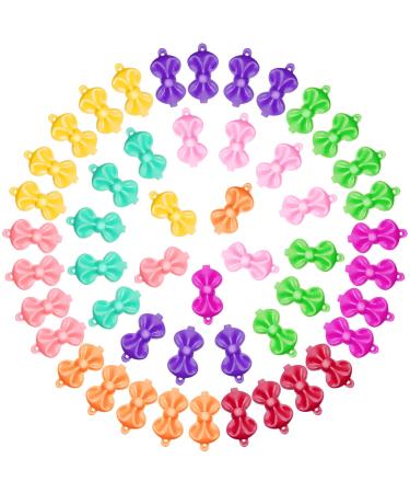 OIIKI 50 PCS Self Hinge Plastic Bow Hair Barrettes Girls  Colorful 80s 90s Vintage Hair Clips Pins Cute Cartoon Design Hairpin Hair Accessories Decoration Clips in Bow Shape for Girls Kids (Mix Color) 1