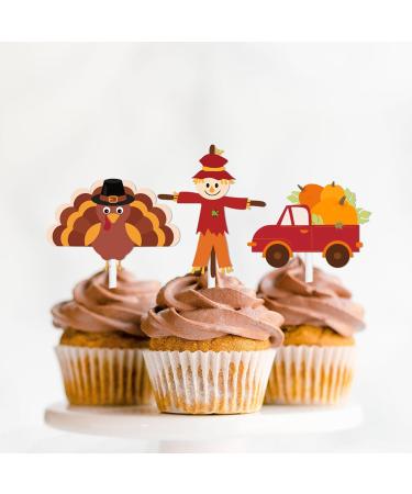 18pcs Glitter Dessert Cupcake Topper Thanksgiving Gratitude Autumn Farm Harvest Corn Turkey Theme Decor for Boys Girls Men Women Happy Birthday Party Decoration Supplies - Buy Online on GoSupps.com