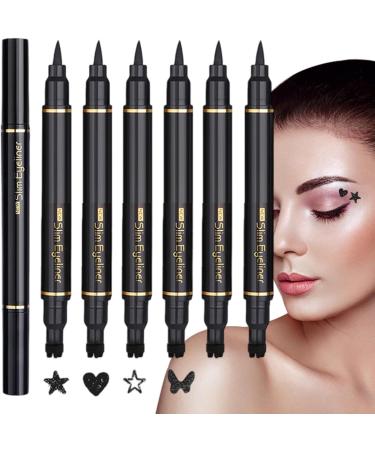 Eyeliner Pen Liquid Eyeliner with Stamp Mold Shapes 6 Pieces Long Lasting Water Resistant Cosmetics for Women Beauty for Stage Travel Party Performance Cosplay Wedding Holiday - Buy Online on GoSupps.com