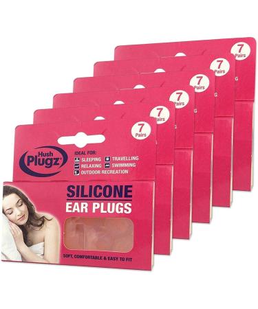 Hush Plugz Silicone Earplugs 7 Pairs X 6 (Price inclusive of 20% VAT) Pink 7 Count (Pack of 6)
