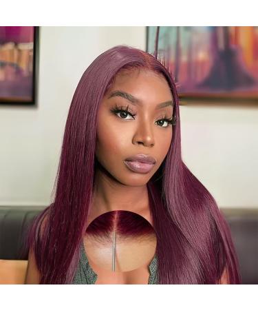 WEAR AND GO GLUEST WIGS PRE CUT LACE GLUEST HUMAN WIGS PRE PRE SATURAL HIARLINE GLUEST WIGS UPGRADED FOR BLACK WOMES 5X5HD LACE 180% Density 18inch 99J# 5x5-99j# 18 inches (46cm)