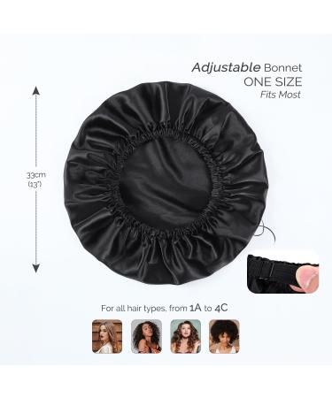 Shop Luxury Silk Bonnet & Satin Sleeping Cap for Women - Adjustable Double Layer | Black - Buy Online on GoSupps.com