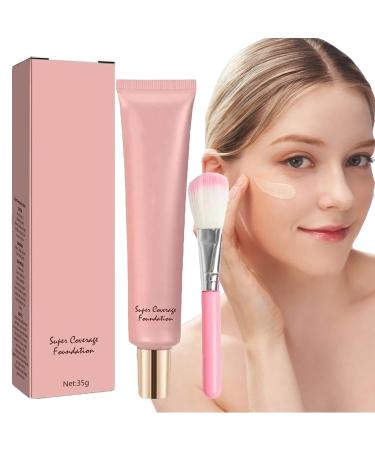 Super Coverage Foundation with Buffing Brush, Hydrating Liquid Foundation, Full Coverage Foundation Makeup With Skin Buffing Brush, Natural Foundation Makeup