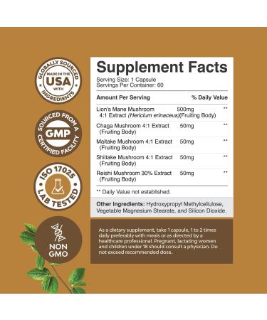 Bundle of Nootropic Memory Supplement with Vitamin B 12 Bacopa Monnieri Rhodiola Rosea DMAE Ginkgo Biloba and Advanced Lion's Mane Mushroom Supplement - Reishi Chaga Maitake Shiitake for Brain Support - Buy Online on GoSupps.com