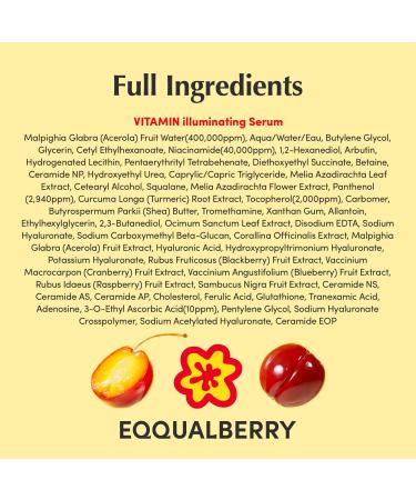 EQQUALBERRY Vitamin Illuminating Serum 30ml S rum Visage clat avec Vitamine C d Acerola Niacinamide et Arbutine Hydratation et Teint Uniforme Soin Cor en - Buy Online on GoSupps.com