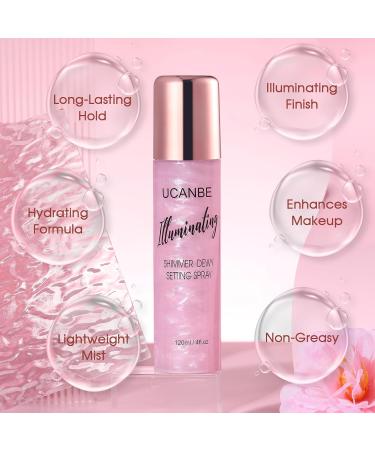 UCANBE Shimmer Dewy Setting Spray Glowing + Makeup Setting Spray 2 in 1 Lightweight Formula for a Radiant Glow Long-Lasting Face Mist for Face Body 4 Fl Oz #Bubblegum - Buy Online on GoSupps.com
