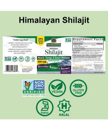 Nature's Answer Himalayan Shilajit Capsules 500 mg per Serving | PrimaVie Purified Shilajit with 50% Fulvic Acid | Energy Vitality & Muscle Support | 60 Vegan Capsules - Buy Online on GoSupps.com