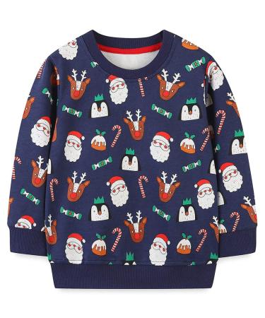 Boys Sweatshirt for Kids Dinosaur Jumper Cotton Casual Top Long Sleeve Pullover T-Shirt Toddler Girls Shirts Baby Clothes 1-8 Years 2-3 Years Christmas Santa Claus