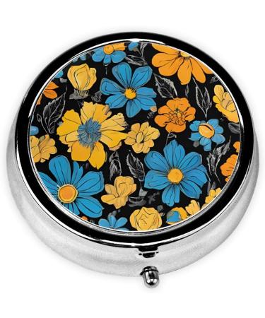 Hippie Pattern Round Pill Box - 3 Compartment Mini Travel Medicine Organizer & Decorative Pocket Purse for Vitamins & Tablets - Buy Online on GoSupps.com
