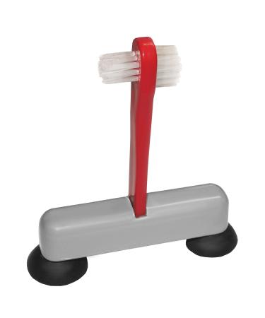 Rehabilitation Advantage Denture Scrub Brush & Suction Cup Holder Red/Gray