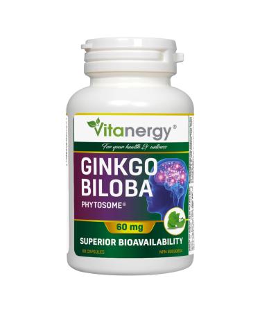 Vitanergy Ginkgo Biloba Enhanced Bioavailability for Cognitive Function & Peripheral Circulation Support 60mg 60 Capsules - Canadian Made