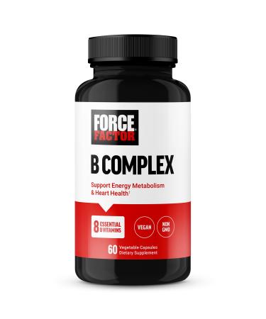 FORCE FACTOR Vitamin B Complex to Support Energy, Vitality, and Heart Health, Includes Vitamin B1, Vitamin B2, Vitamin B3, Vitamin B6, Vitamin B12, and More, Vegan, Non-GMO, 60 Vegetable Capsules