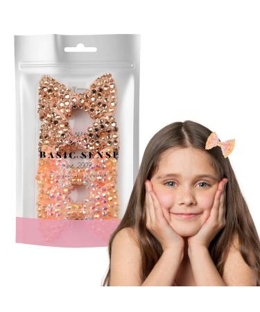 BasicSense 4 Pieces Shiny Rhinestone Small Bow Crocodile Alligator Hair Clips for Girls Gold - Peach