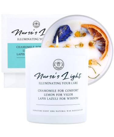 Nurse's Light Candle - Nurse Gifts for Women Appreciation Gift for Nurse Comforting Chamomile & Vigorous Lemon Lapis Lazuli for Wisdom 8oz 100% Natural Soy Wax