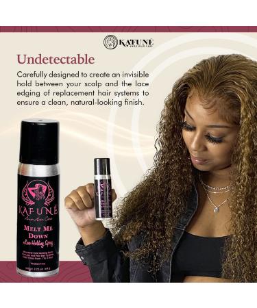 Kafune Amor Hair Melt Me Down Lace Melting Holding Spray - Glueless Wig Install 1-5 Day Hold Safe for HD/Swiss Lace Wig No Flake/Residue Quick Dry Ideal for Daily Wearers Substitute for lace glue 2 Fl Oz (Pack of 1) - Buy Online on GoSupps.com