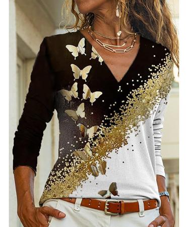 Shop Creoqiji Baby Sweater - Stylish Women's V-Neck T-Shirt with Butterfly Print & Long Sleeves | Maternity Fashion Black Shorts - International Shipping Available - Buy Online on GoSupps.com