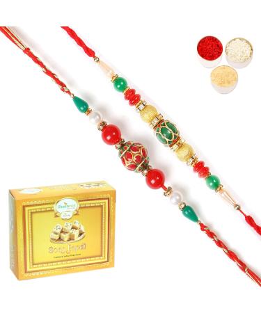 Ghasitaram Gifts Rakhi for Brother Rakhis Online - Set of 2 268 270 Fancy Rakhis with 400 GMS of Soan Papdi