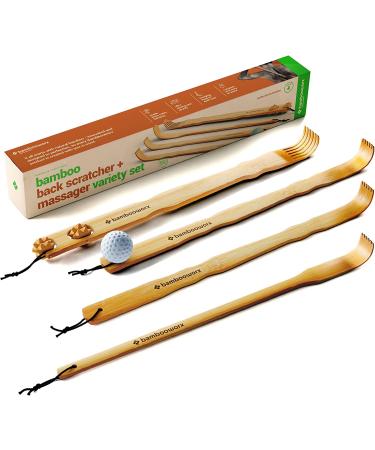 BambooWorx Traditional Wooden Back Scratcher Set - 4 Piece Body Massager for Itching Relief - 17.5 Long Handle - Strong & Sturdy for Men & Women - 100% Natural Wood - Buy Online on GoSupps.com