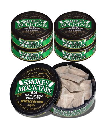 Smokey Mountain Pouches - Wintergreen - 5 Cans - Nicotine-Free and Tobacco-Free Wintergreen Pouches