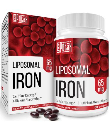 Liposomal Fe Iron Supplement for Women 65 mg Iron Supplements with Folic Acid & Vitamin B12 for Men Red Blood Cell Production Energy Support for Adults Iron Deficiency 60 Softgels(1 Bottle) 60 Count (Pack of 1)