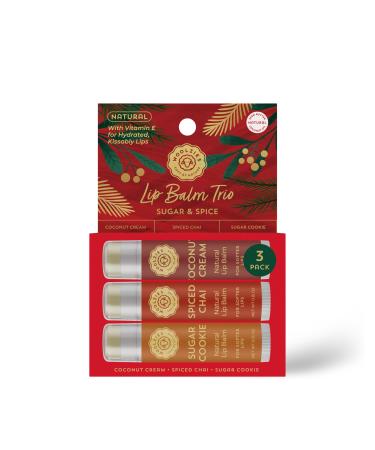 Holiday Stocking Stuffer Lip Balm Set: All-Natural Shea Butter Beeswax Coconut Oil & Vitamin E Infused Lip Care (3 Pack Sugar & Spice) Sugar & Spice 3 Pack